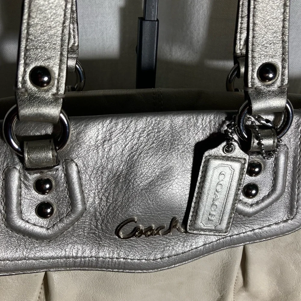 Coach Ashley Metallic Silver and white leather Tote shoulder Bag